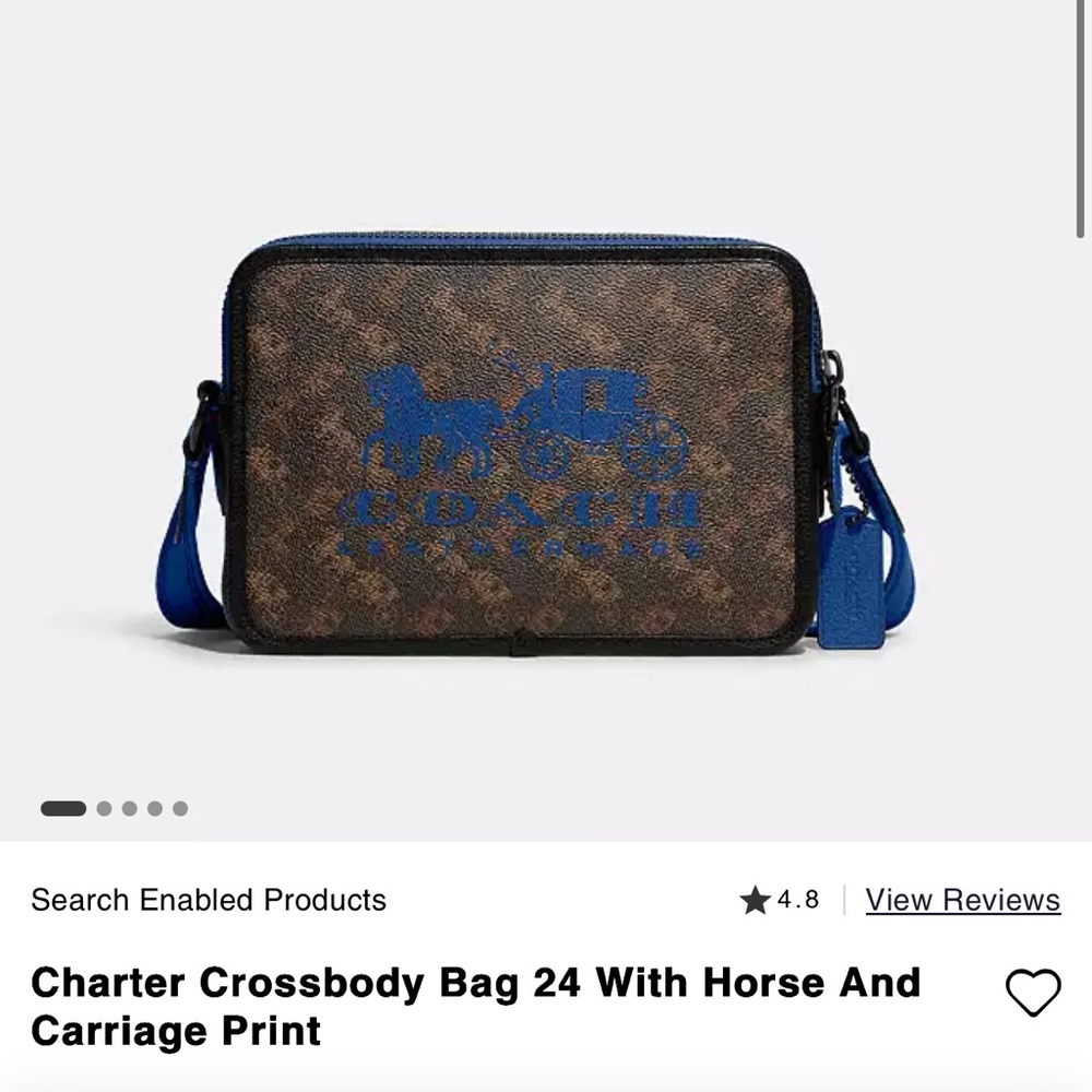 Coach Brown Coated Canvas Crossbody with Blue Horse & Carriage Logo